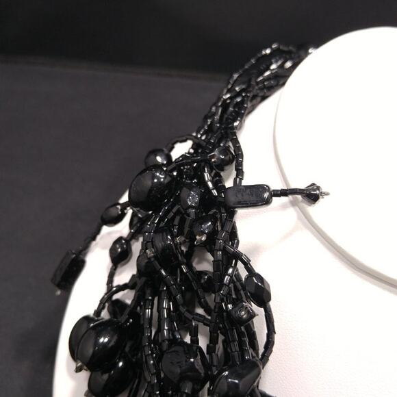Vintage Black Glass Beaded Necklace, 12 Strands, Black Seed Beads, 21 Inches - Picture 5 of 8